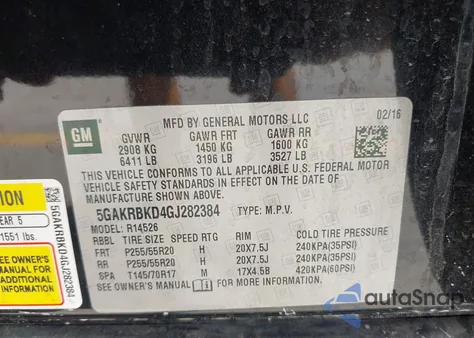 2016 Buick Enclave Leather from USA, damaged, VIN 5GAKRBKD4GJ282384